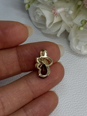 10K Yellow Gold Garnet & Diamond Pendant Length 0.65 Inch