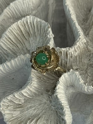925 Sterling Silver Nephrite Flower Ring Size 6.5