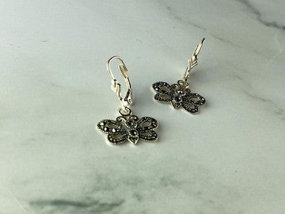 Vintage 925 Sterling Silver Marcasites "Butterflies" Earrings