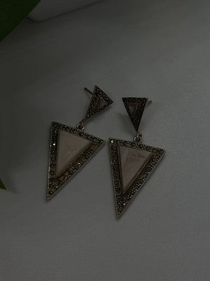 Vintage Elegant 925 Sterling Silver Pink Mother of Pearl & Marcasite Earrings