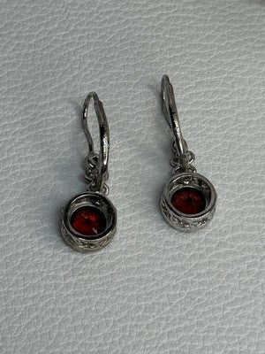 925 Sterling Silver Garnet Earrings Length 1.10 Inch