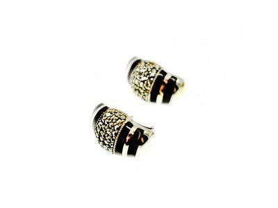 925 Sterling Silver Black Nephrite & Marcasites Earrings