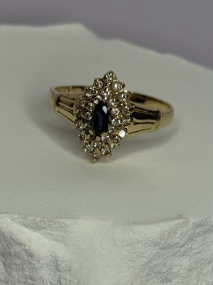 14K Yellow Gold Sapphire & Diamonds Ring Size 9