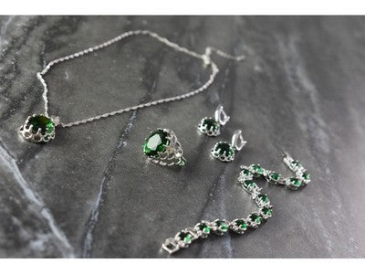925 Sterling Silver Green CZ "Imitation Emerald" Set