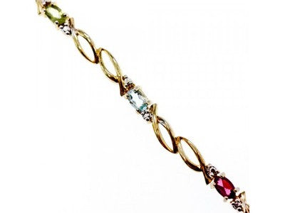 925 Sterling Silver Gold Plated Multi Gemstones Bracelet Size 7.5 IN