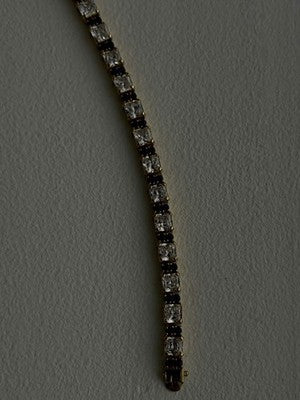 925 Sterling Silver Gold Plated White Colorless & Blue Cz Bracelet 7.5
