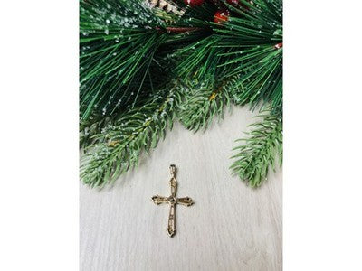 925 Sterling Silver Gold Plated Blue CZ Cross Pendant