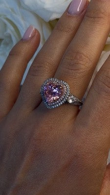Romantic 925 Sterling Silver Pink Heart Topaz Ring Size 9