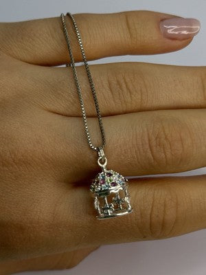 925 Sterling Silver Multi-Color CZ Merry-Go-Round Pendant Necklace Length 18/16