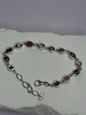 925 Sterling Silver Oyster Turquoise & Topaz Bracelet Length 6-8 Inch