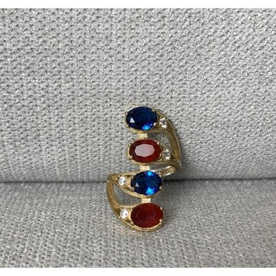925 Sterling Silver Gold Plated Alpanite & CZ Ring Size 6.5
