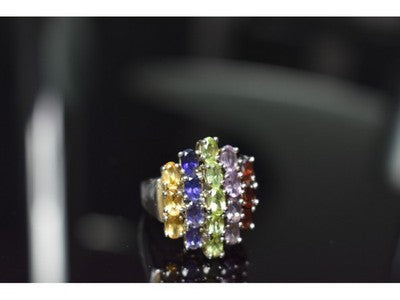 925 Sterling Silver Multi Gemstones Ring Size 8.5