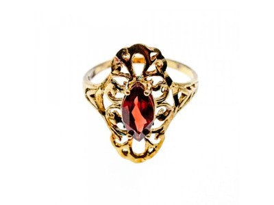 925 Sterling Silver Gold Plated Almandine Openwork Ring Size 9