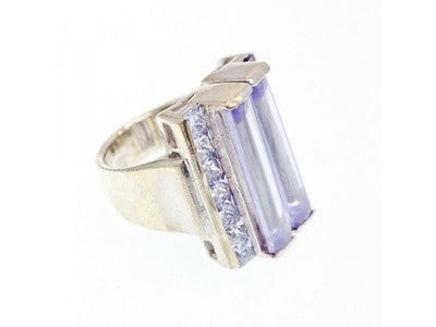 925 Sterling Silver Iolite & CZ Ring Size 7