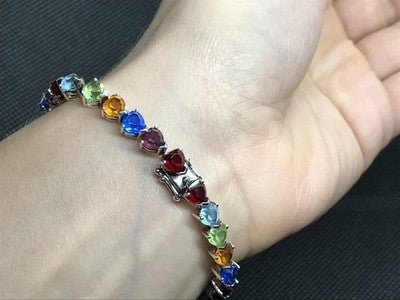 925 Sterling Silver Multicolor CZ Bracelet 7 In