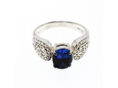 925 Sterling Silver Blue & White CZ Ring Size 11