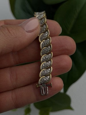 925 Sterling Silver Gold Tone Diamond Tennis Bracelet 7