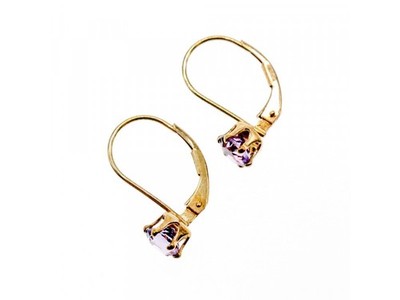 925 Sterling Silver Gold Plated Purple CZ Classic Earrings