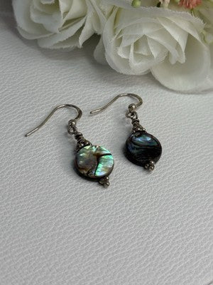 925 Sterling Silver Abalone Earrings Length 1.60 Inch