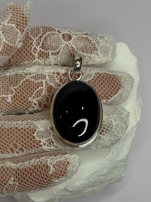 925 Sterling Silver Black Onyx Pendant Length 1.7 Inch