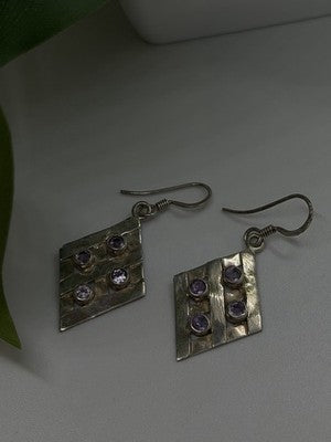 Beautiful Vintage 925 Sterling Silver Amethyst Earrings