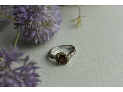 925 Sterling Silver Hessonite & CZ Ring Size 8
