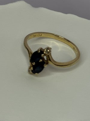 14K Yellow Gold Sapphire & Diamond Ring Size 7.5