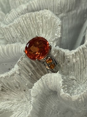 925 Sterling Silver Orange Spinel Ring Size 6
