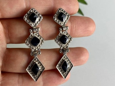 Vintage 925 Sterling Silver Onyx Earrings