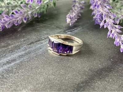 925 Sterling Silver Amethyst Ring Size 6.5
