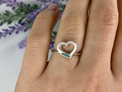 925 Sterling Silver Malachite Insert "Heart" Ring Size 6.5