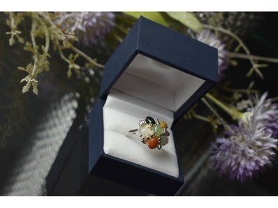925 Sterling Silver Multicolor Agate, Nephrite & Amber Ring Size 10.25
