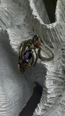Vintage Grapevine Leaf Design 925 Sterling Silver Amethyst Ring Size 8