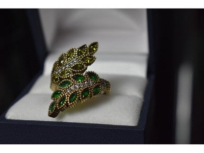 925 Sterling Silver With Gilding Green Alpanite & CZ Ring Size 8.5