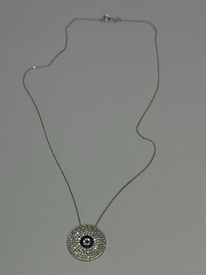 14K WHITE GOLD NECKLACE WHITE & BLUE CRYSTALS LENGTH 17 INCH