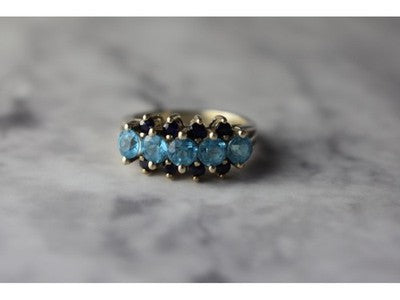 925 Sterling Silver Blue Spinel & Sapphires Ring Size 6.75