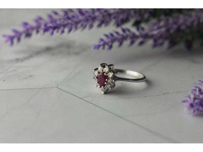925 Sterling Silver Pink Spinel and CZ Ring Size 8