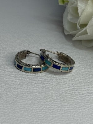 925 Sterling Silver Purple & Blue Agate Earrings Length 0.73 Inch