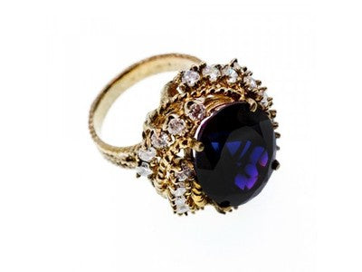 925 Sterling Silver Gold Plated Purple Spinel & CZ Ring Size 6