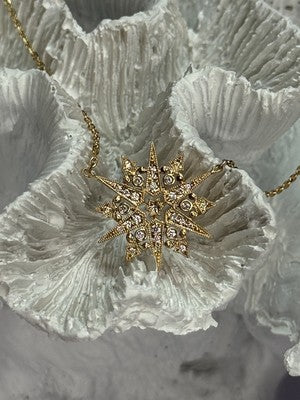 18K 750 YELLOW GOLD STAR DIAMONDS NECKLACE 17 INCH