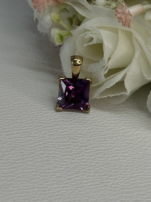925 Sterling Silver Gold Plated Amethyst Pendant Length 0.70 Inch