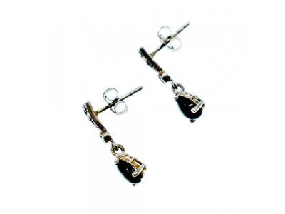 925 Sterling Silver Black Nephrite (Jade) & Marcasites Earrings