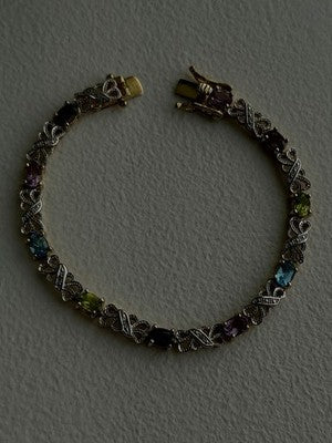 925 Sterling Silver Gold Plated Garnet Amethyst Peridot Topaz Bracelet 7.5