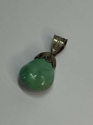 Vintage 925 Sterling Silver Malachite Pendant Length 2 Inch