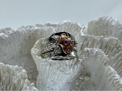 925 Sterling Silver Morganite & Goshenite "Scarlet Flower" Ring Size 5.5