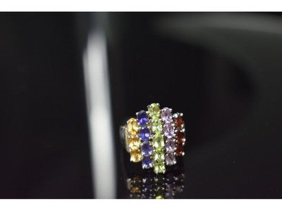 925 Sterling Silver Multi Gemstones Ring Size 8.5