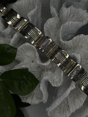 Vintage 925 Sterling Silver Abalone Mother of Pearl Bracelet Length 7