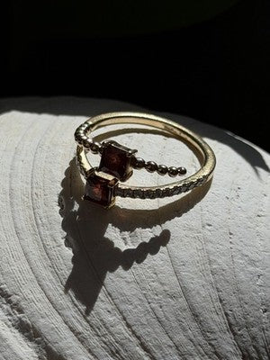 Modern Adjustable 14K Yellow Gold Garnet & Diamond Ring