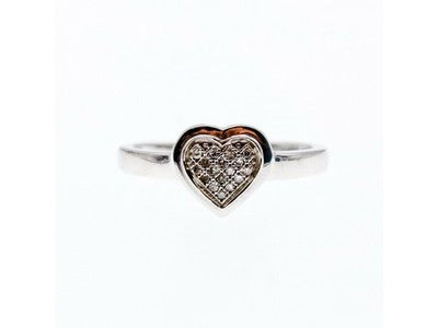 10K White Gold Diamonds "Heart" Ring Size 6.5