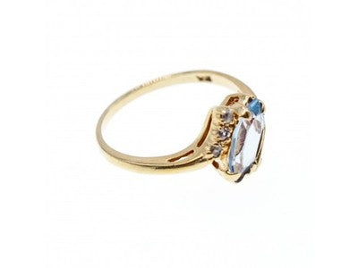10K Yellow Gold Topaz & Diamonds Ring Size 6.5
